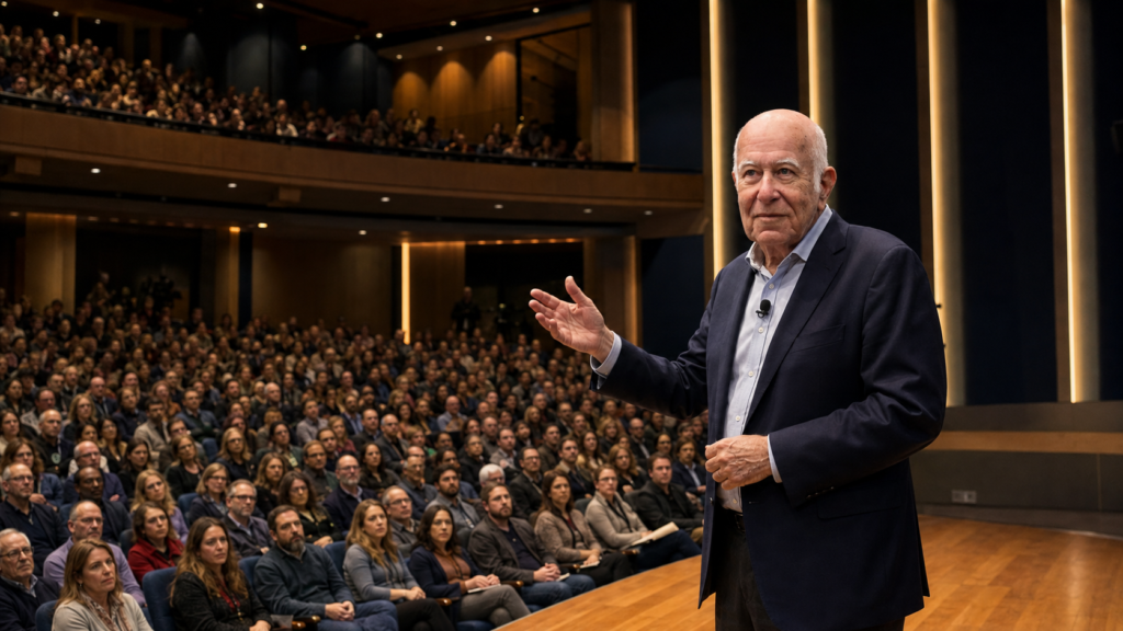 Dr. Michael Cohen speaking to a large audience at a professional lecture